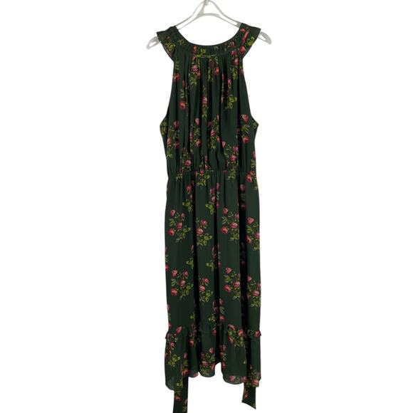 Point Sur High-Neck Ruffle Floral Midi Dress Dark Floral Ruffled Romantic Sz 16 - Picture 7 of 14